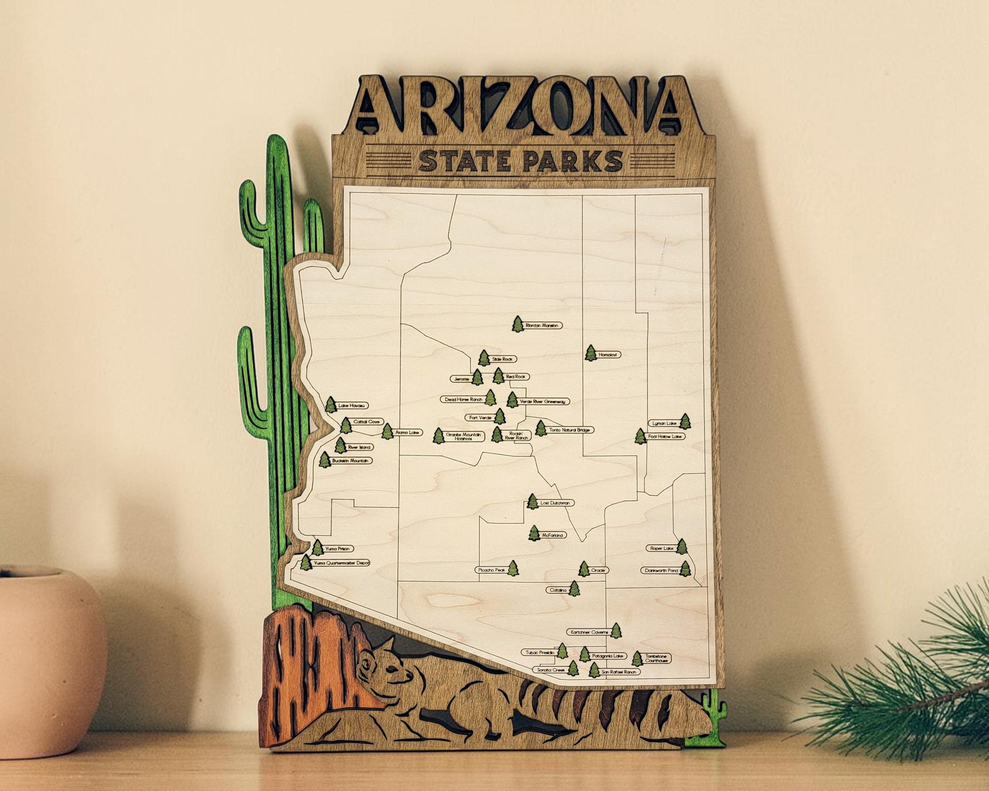 Personalized Arizona State Parks Map | AZ Travel Tracker | Layered Wood Adventure Keepsake | Hiking & Camping Gift | Arizona Wall Art