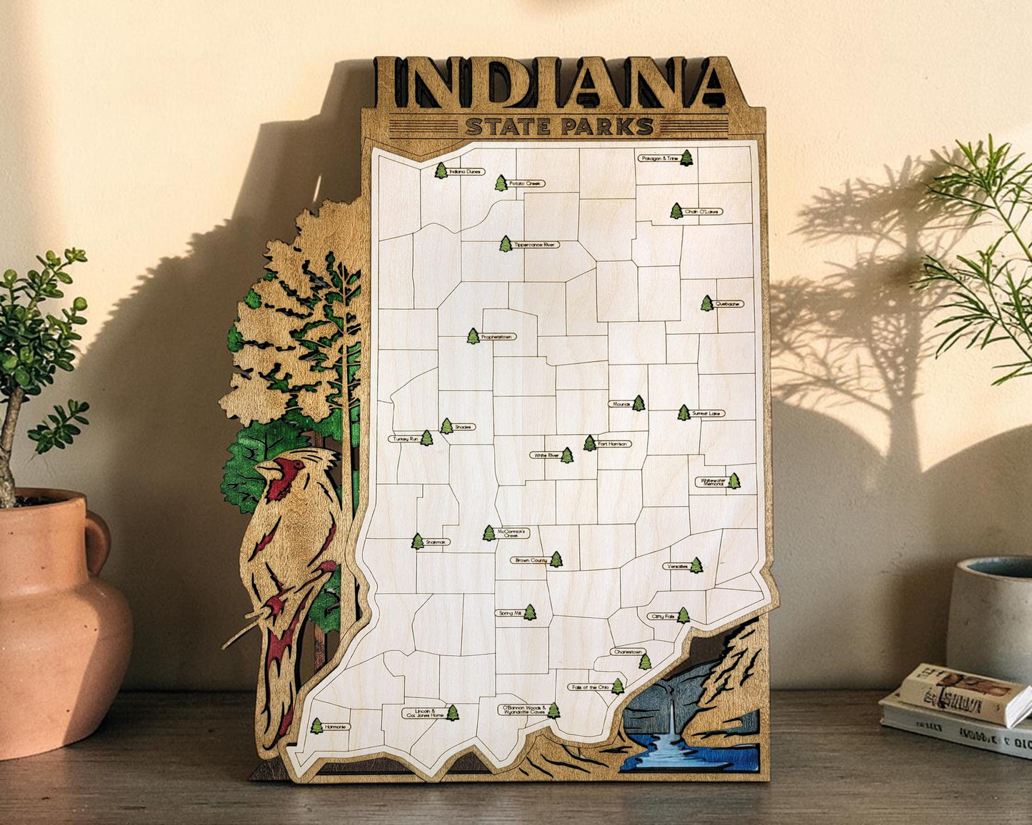 Personalized Indiana State Parks Map | IN Travel Tracker | Layered Wood Adventure Keepsake | Hiking & Camping Gift | Indiana Wall Art