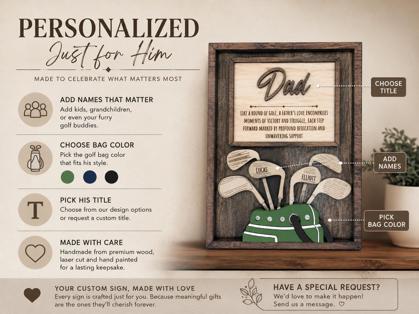 Personalized Golf Dad Sign | Engraved Wood Gift with Kids Names | Golf Grandpa Papa Daddy Gift | Father’s Day Golf Gift