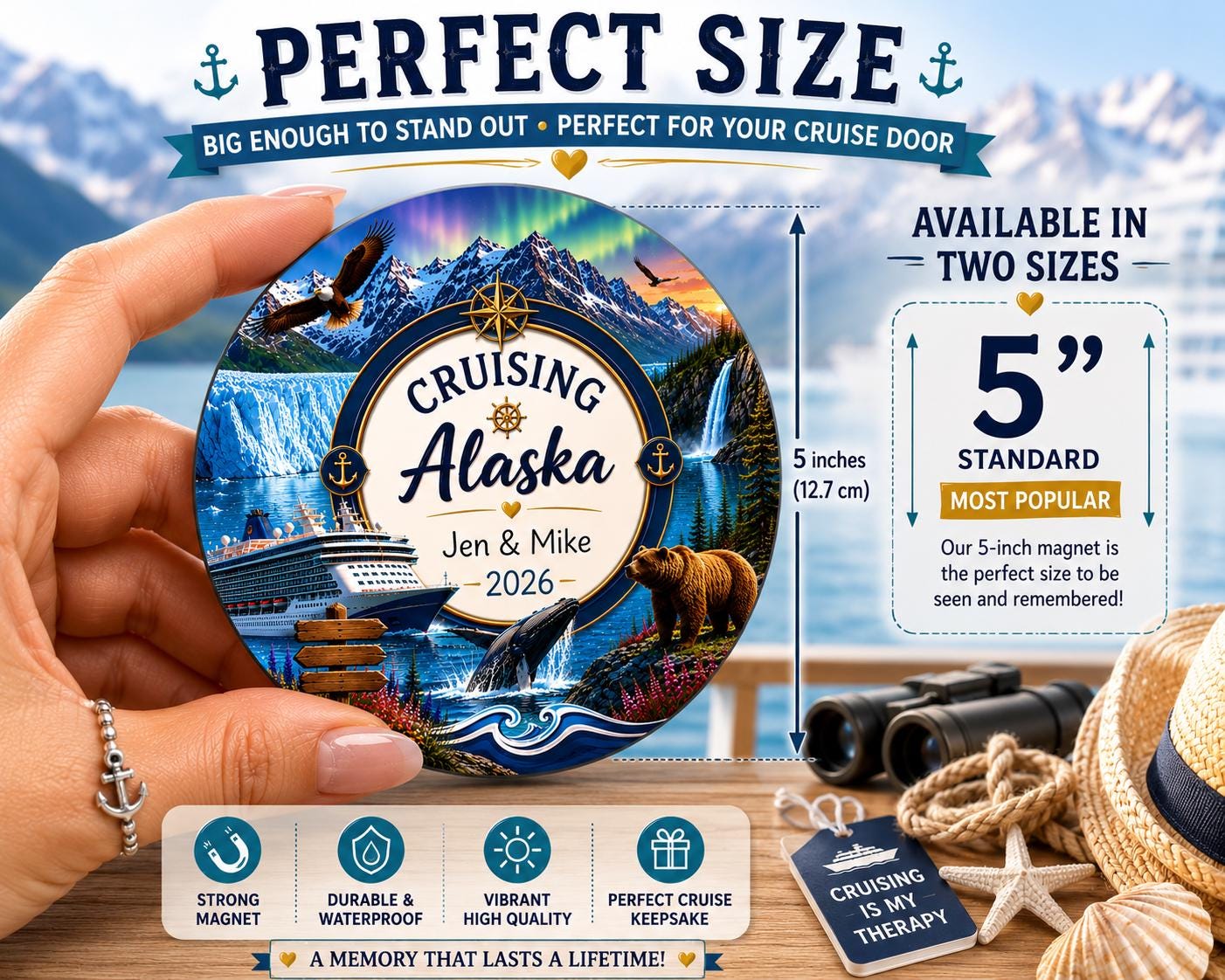 Personalized Alaska Cruise Magnet | Custom Cruise Door Magnet | Alaska Cruise Keepsake | Family Cruise Gift | Custom Ship Name & Date