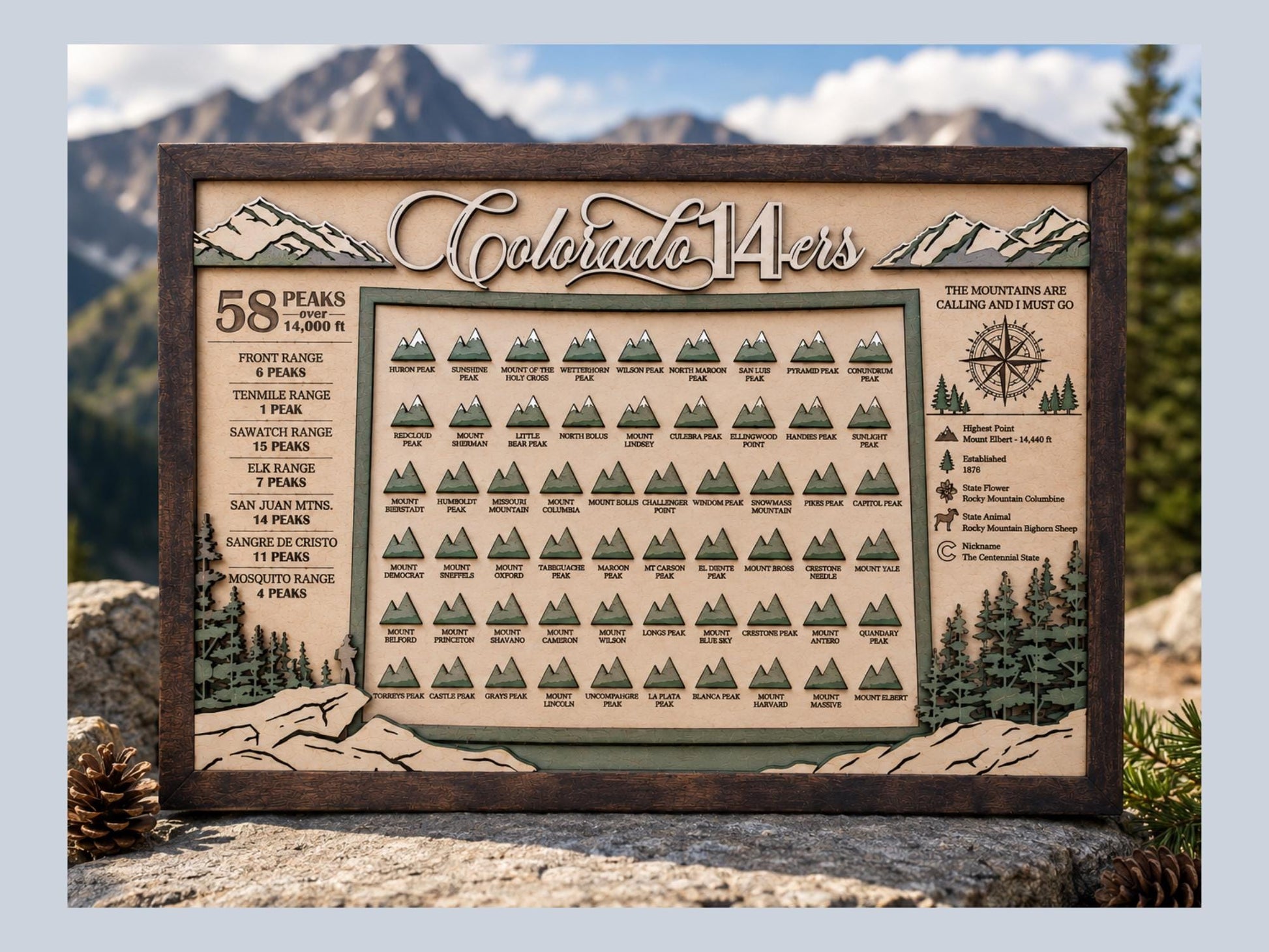 Colorado 14ers Tracker | Colorado Fourteener Checklist | 58 Peak Hiking Tracker | Mountain Climbing Bucket List | Colorado Hiker Gift