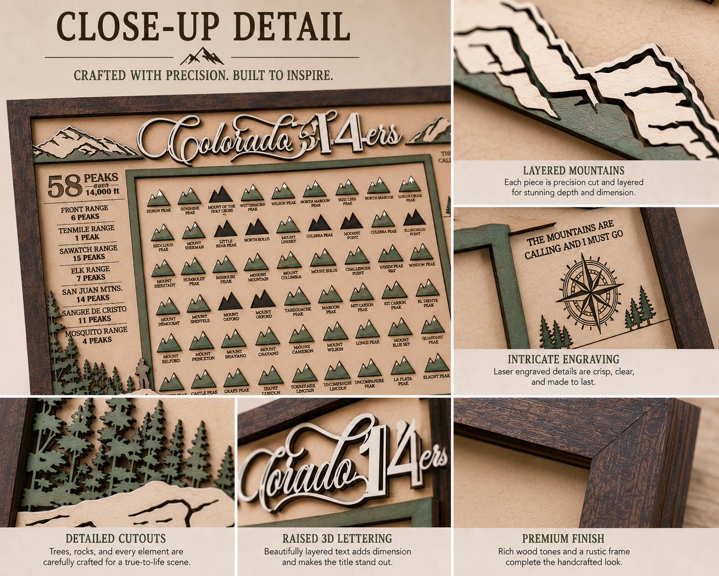 Colorado 14ers Tracker | Colorado Fourteener Checklist | 58 Peak Hiking Tracker | Mountain Climbing Bucket List | Colorado Hiker Gift