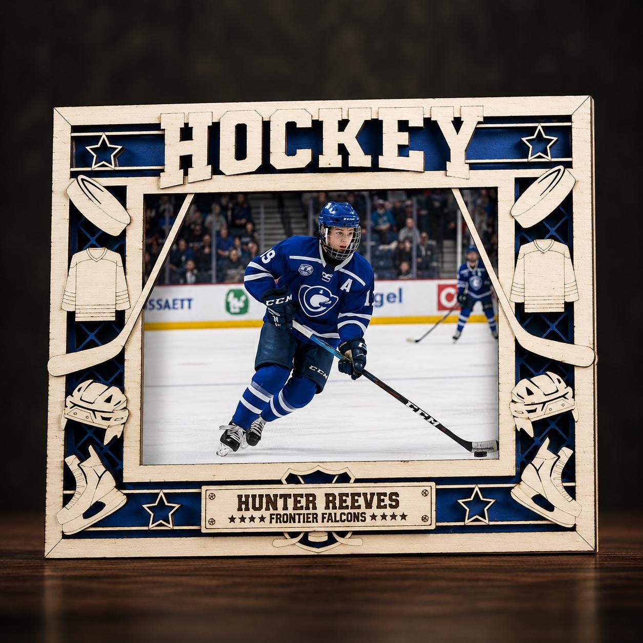 Personalized Hockey Picture Frame, Custom Wood Hockey Gift, Hockey Player Frame, Coach Gift, Hockey Dad Gift, End of Season Team Gift