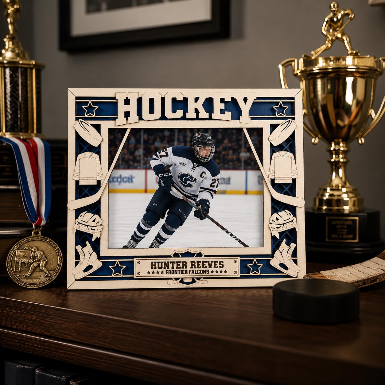 Personalized Hockey Picture Frame, Custom Wood Hockey Gift, Hockey Player Frame, Coach Gift, Hockey Dad Gift, End of Season Team Gift