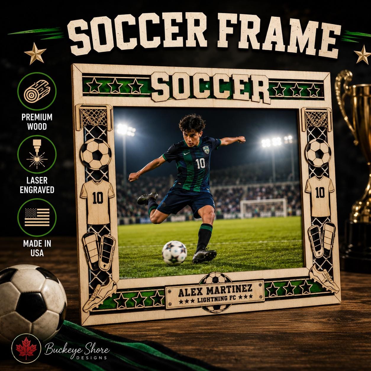 Personalized Soccer Picture Frame, Custom Wood Soccer Gift, Soccer Player Frame, Coach Gift, Soccer Dad Gift, End of Season Team Gift