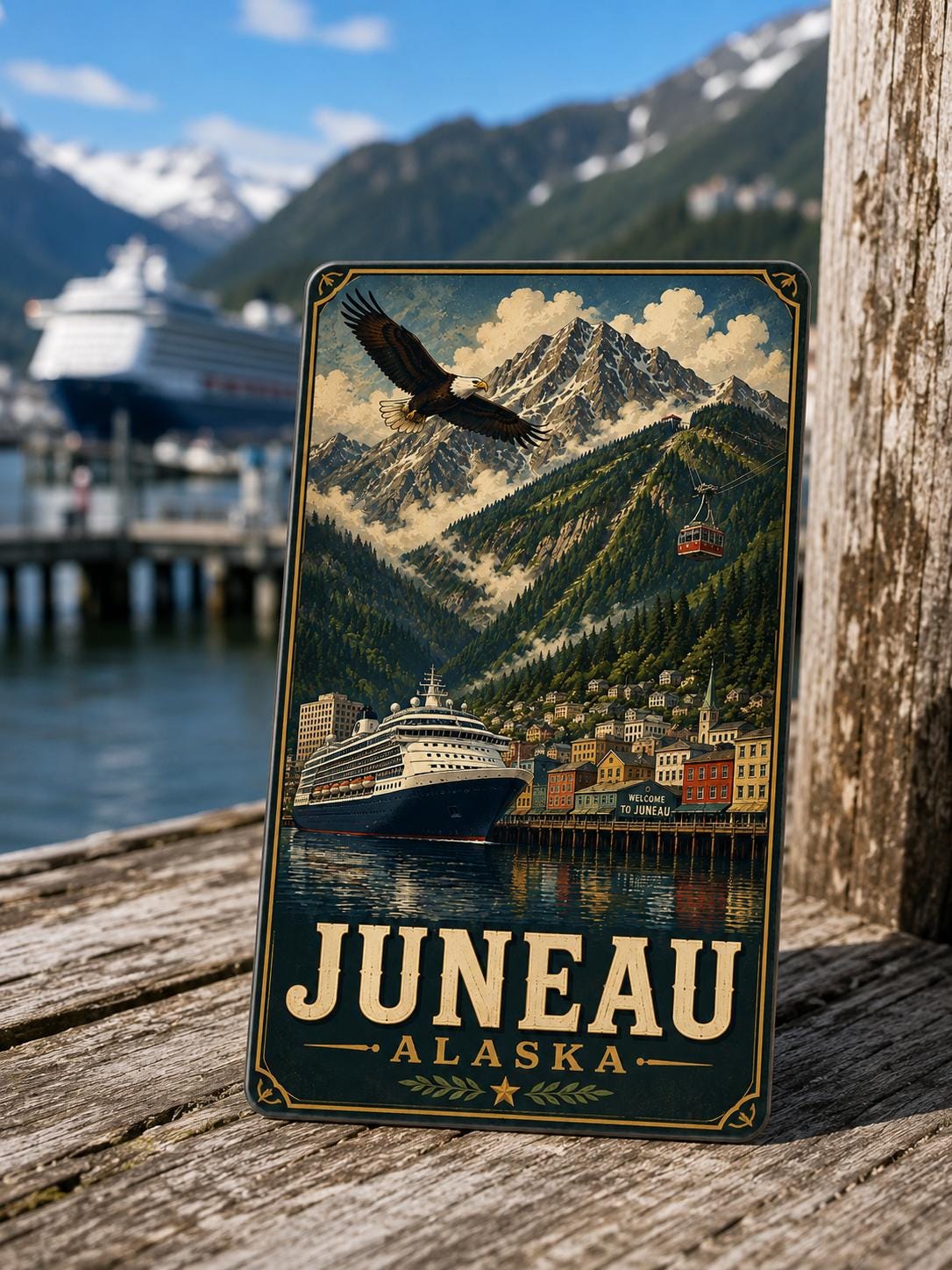 Juneau Alaska Cruise Magnet, Vintage Travel Poster Magnet, Alaska Souvenir, Cruise Ship Door Magnet, Juneau Alaska Gift, WPA Style Magnet