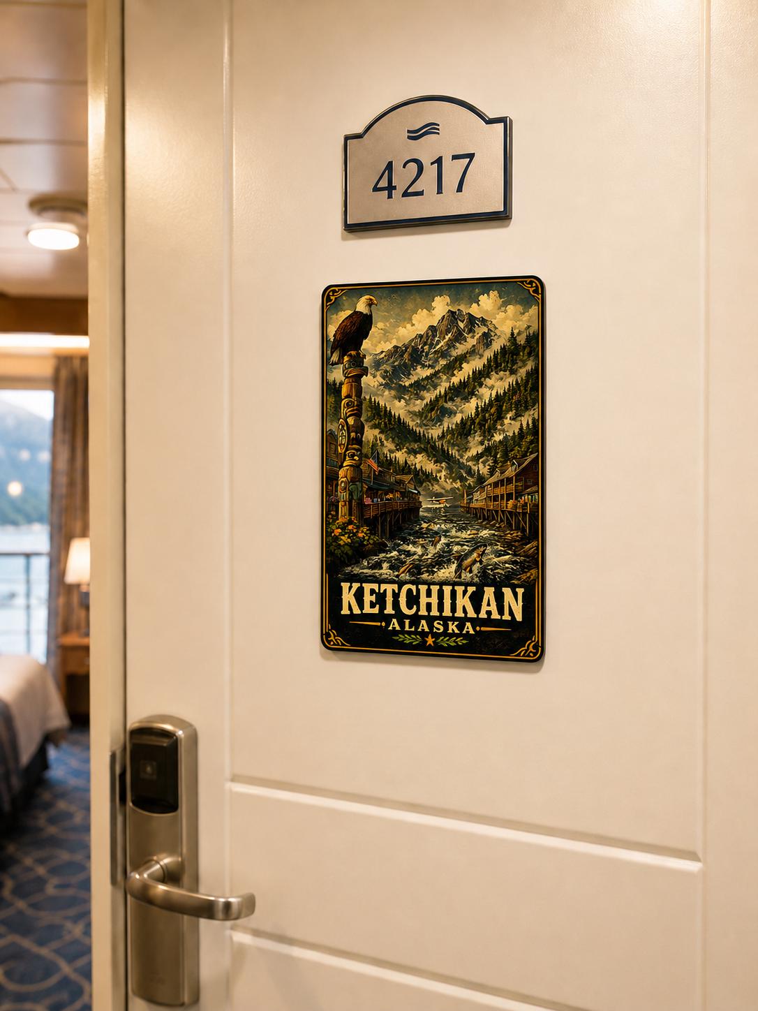 Ketchikan Alaska Cruise Magnet, Vintage Travel Poster Magnet, Alaska Souvenir, Cruise Ship Door Magnet, Ketchikan Alaska Gift, WPA Style