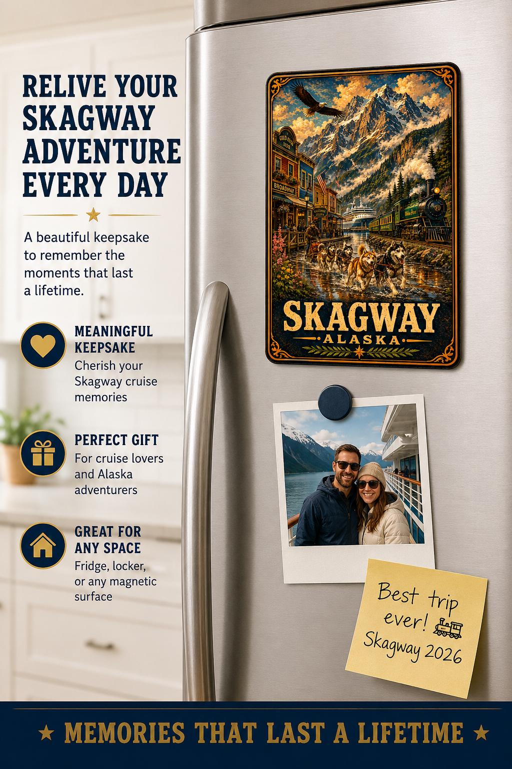 Skagway Alaska Cruise Magnet, Vintage Travel Poster Magnet, Alaska Souvenir, Cruise Ship Door Magnet, Skagway Alaska Gift, WPA Style Magnet