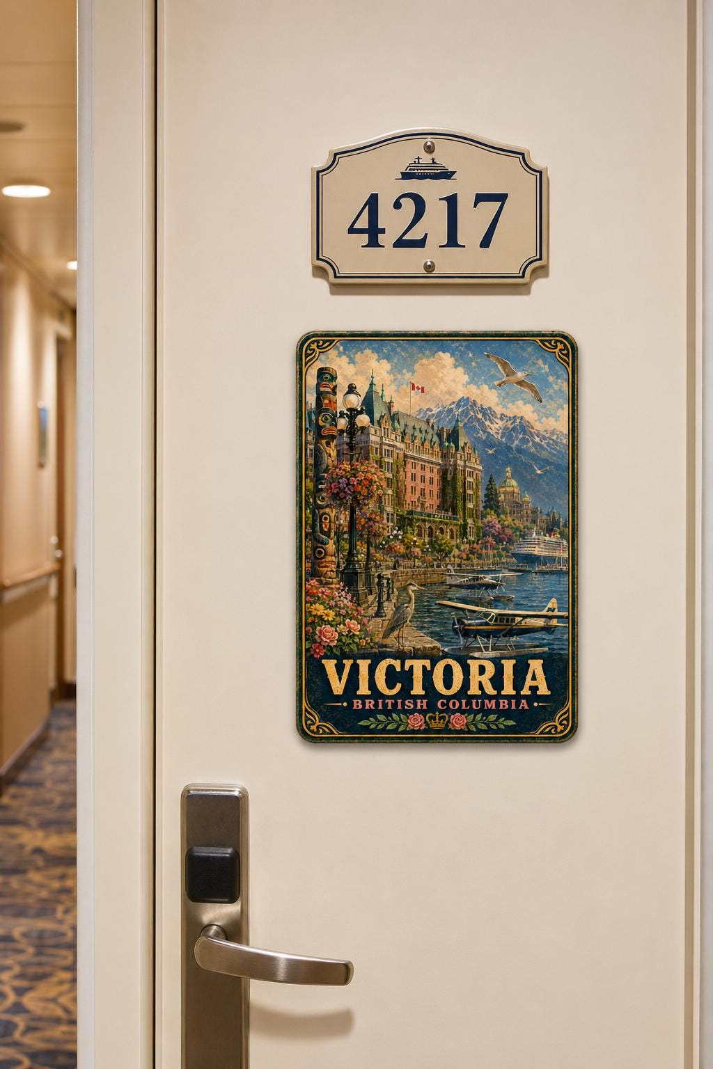 Victoria British Columbia Cruise Magnet, Vintage Travel Poster Magnet, Canada Souvenir, Cruise Ship Door Magnet, Victoria BC Gift,WPA Style