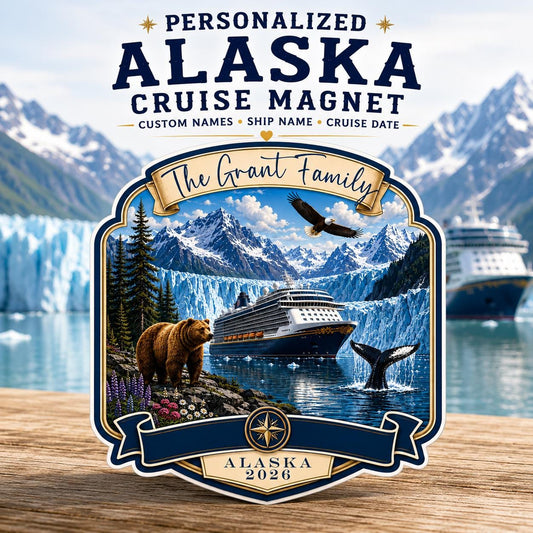 Personalized Alaska Cruise Magnet | Custom Cruise Door Magnet | Alaska Cruise Keepsake | Custom Names & Date | Cruise Cabin Decor