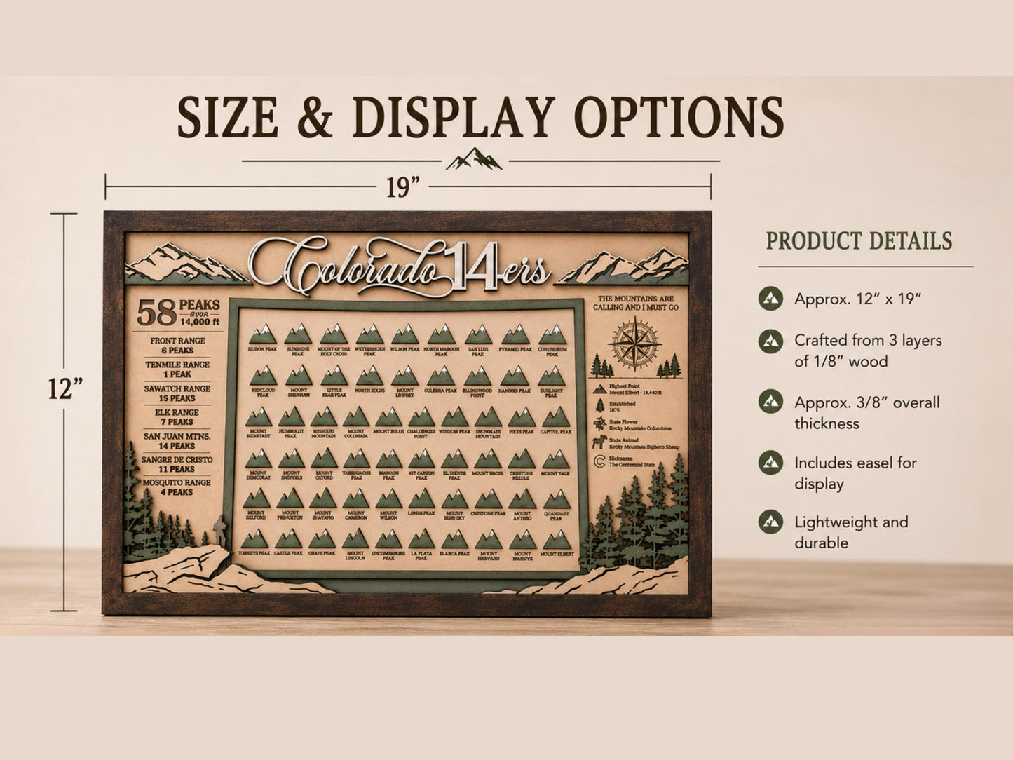 Colorado 14ers Tracker | Colorado Fourteener Checklist | 58 Peak Hiking Tracker | Mountain Climbing Bucket List | Colorado Hiker Gift