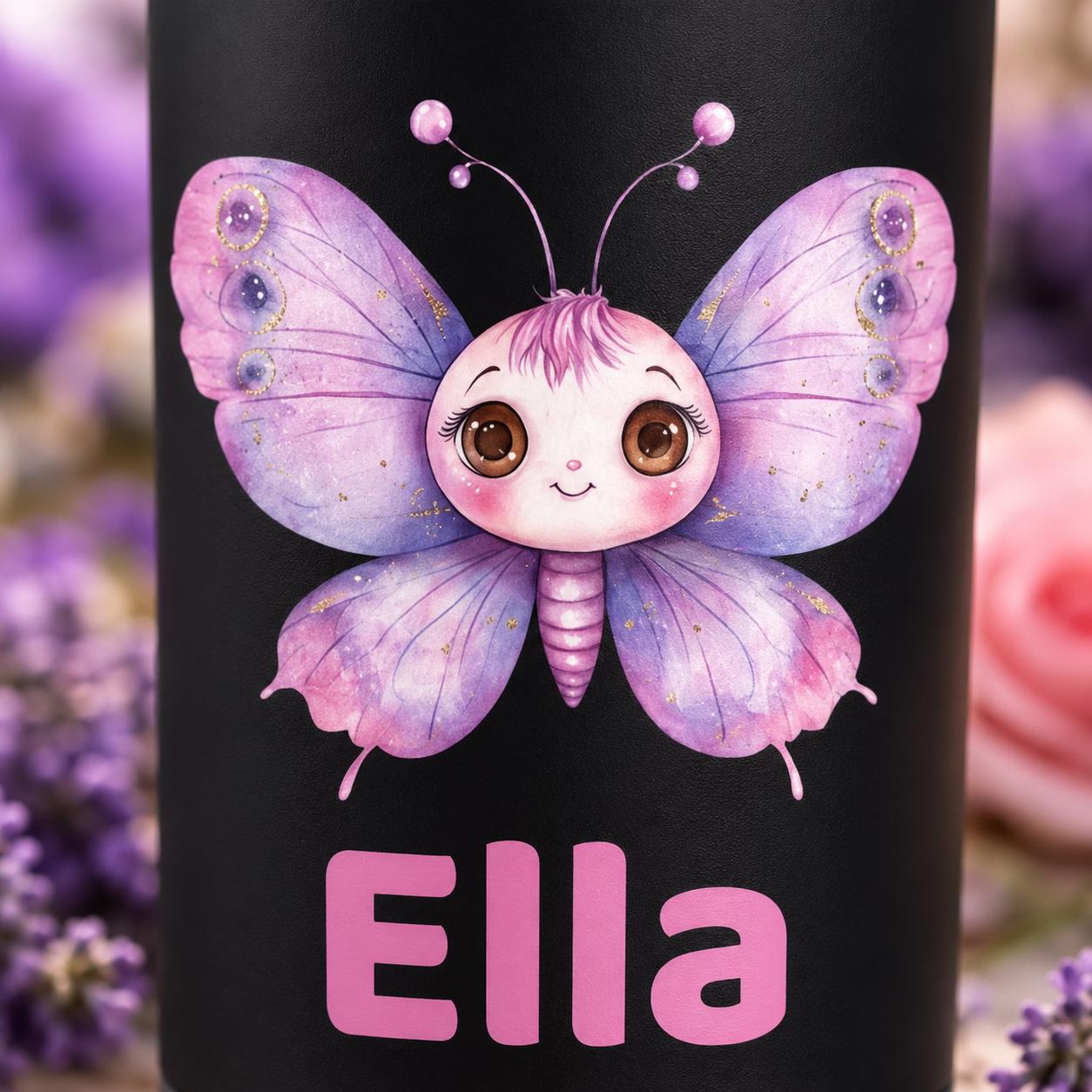 Butterfly Water Bottle for Girls, Kids Tumbler with Name, Back to School Cup, Personalized Toddler Girl Gift, Kindergarten Cup