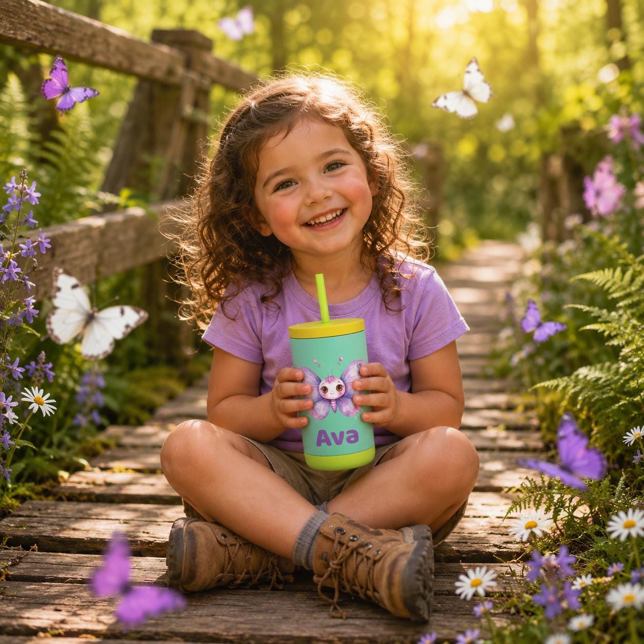 Butterfly Water Bottle for Girls, Kids Tumbler with Name, Back to School Cup, Personalized Toddler Girl Gift, Kindergarten Cup