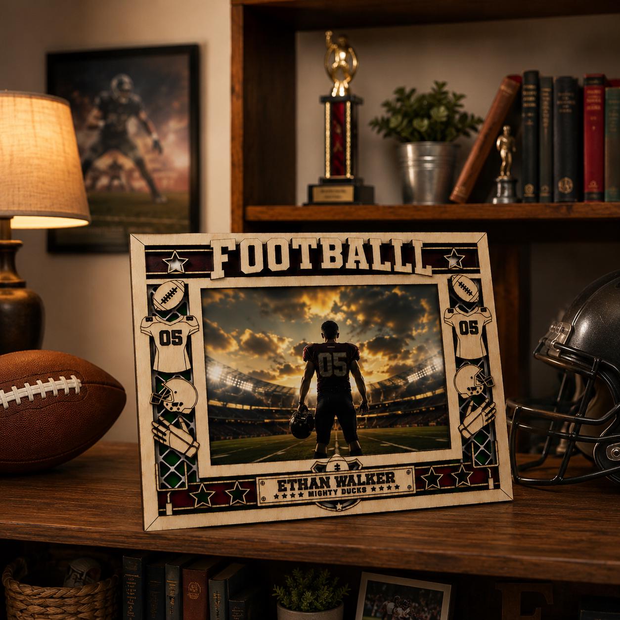 Personalized Football Picture Frame, Custom Wood Football Gift, Football Player Frame, Coach Gift, Football Dad Gift,End of Season Team Gift