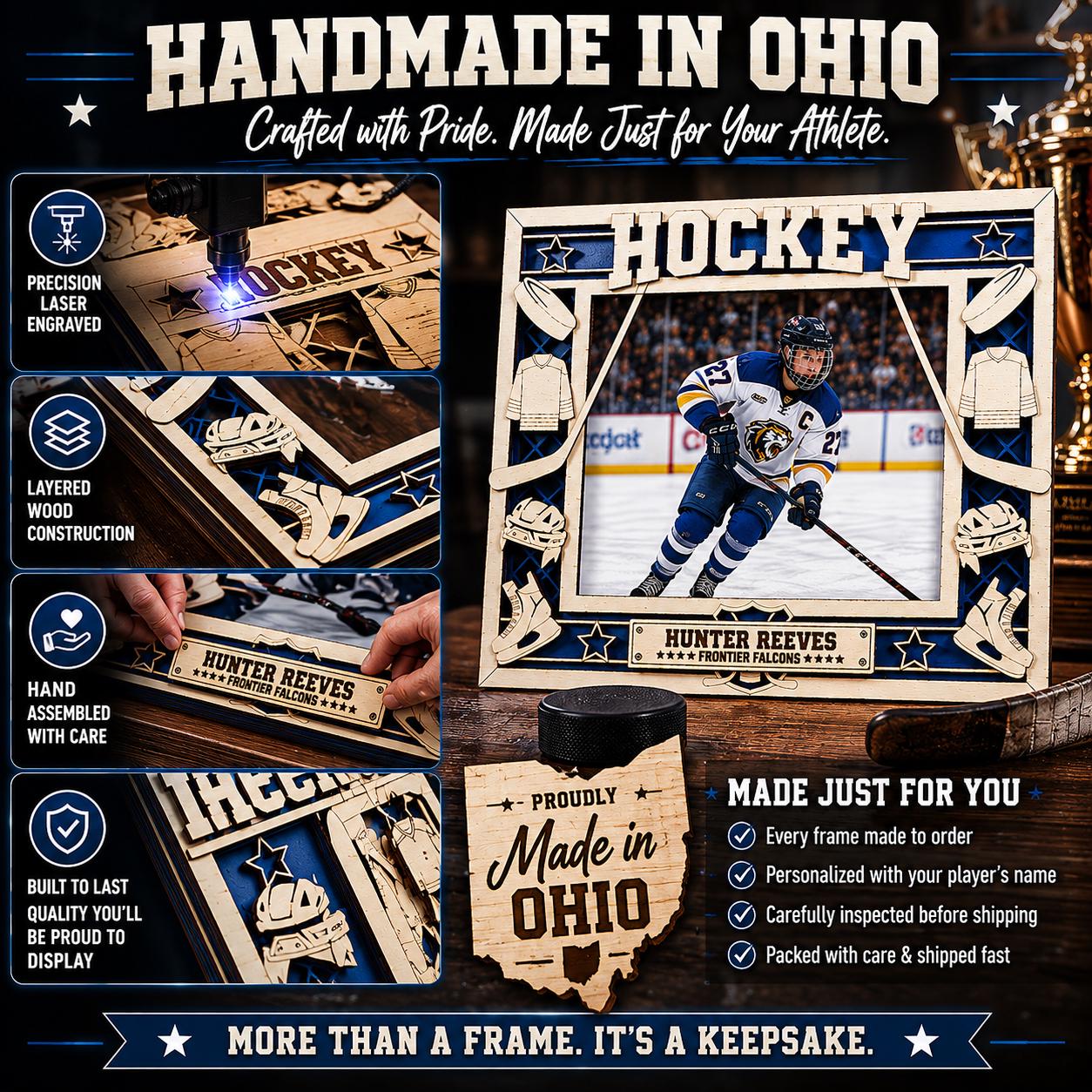 Personalized Hockey Picture Frame, Custom Wood Hockey Gift, Hockey Player Frame, Coach Gift, Hockey Dad Gift, End of Season Team Gift