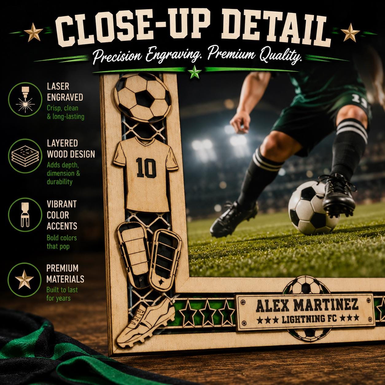 Personalized Soccer Picture Frame, Custom Wood Soccer Gift, Soccer Player Frame, Coach Gift, Soccer Dad Gift, End of Season Team Gift