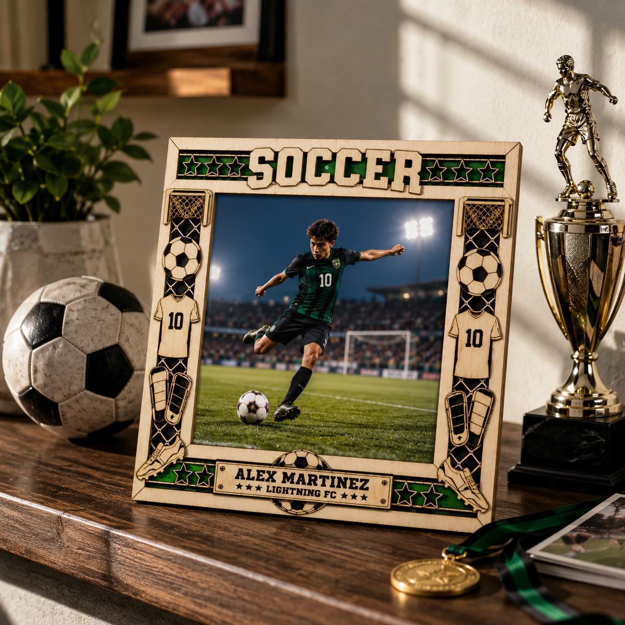 Personalized Soccer Picture Frame, Custom Wood Soccer Gift, Soccer Player Frame, Coach Gift, Soccer Dad Gift, End of Season Team Gift