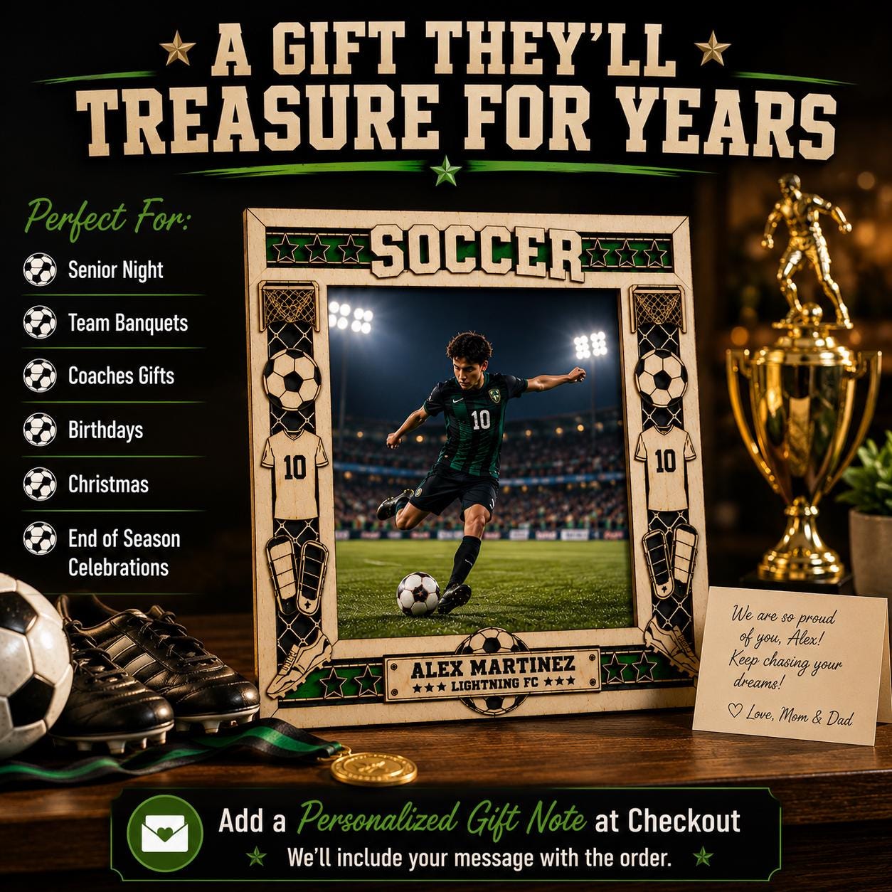 Personalized Soccer Picture Frame, Custom Wood Soccer Gift, Soccer Player Frame, Coach Gift, Soccer Dad Gift, End of Season Team Gift