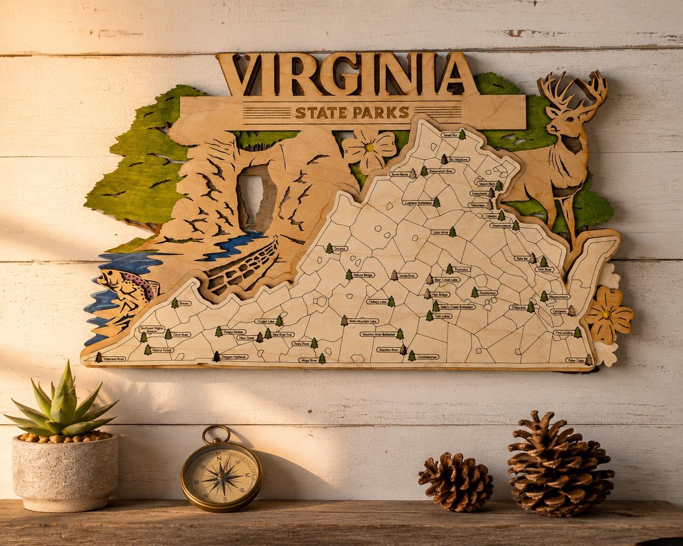 Personalized Virginia State Parks Map | VA Travel Tracker | Layered Wood Adventure Keepsake | Hiking & Camping Gift