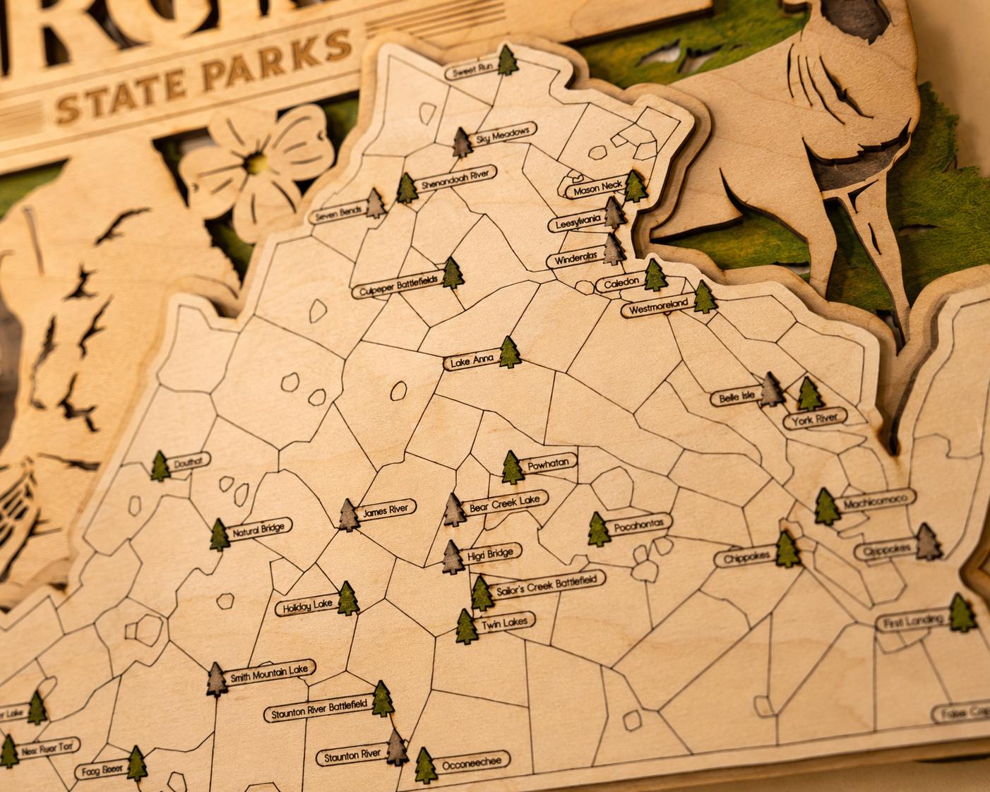 Personalized Virginia State Parks Map | VA Travel Tracker | Layered Wood Adventure Keepsake | Hiking & Camping Gift