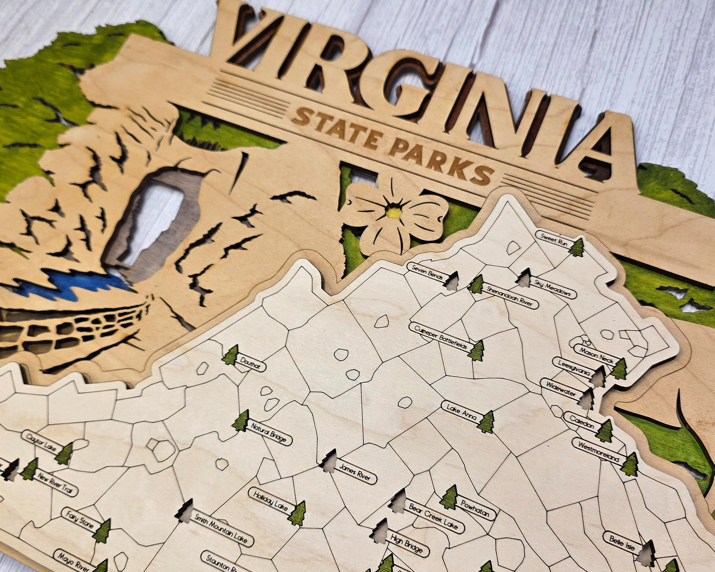 Personalized Virginia State Parks Map | VA Travel Tracker | Layered Wood Adventure Keepsake | Hiking & Camping Gift