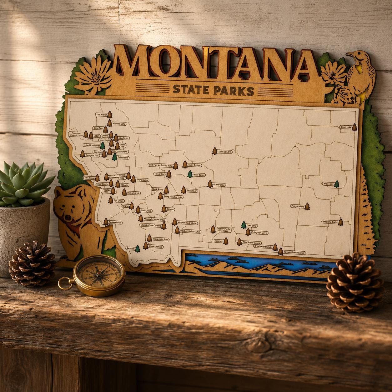Personalized Montana State Parks Map | MT Travel Tracker | Layered Wood Adventure Keepsake | Hiking & Camping Gift | Montana Wall Art