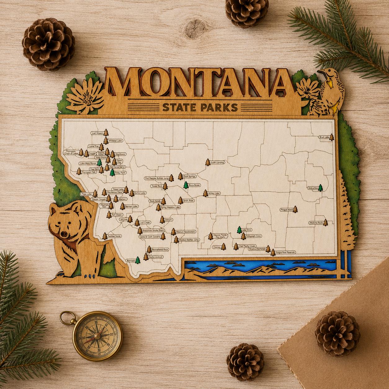 Personalized Montana State Parks Map | MT Travel Tracker | Layered Wood Adventure Keepsake | Hiking & Camping Gift | Montana Wall Art