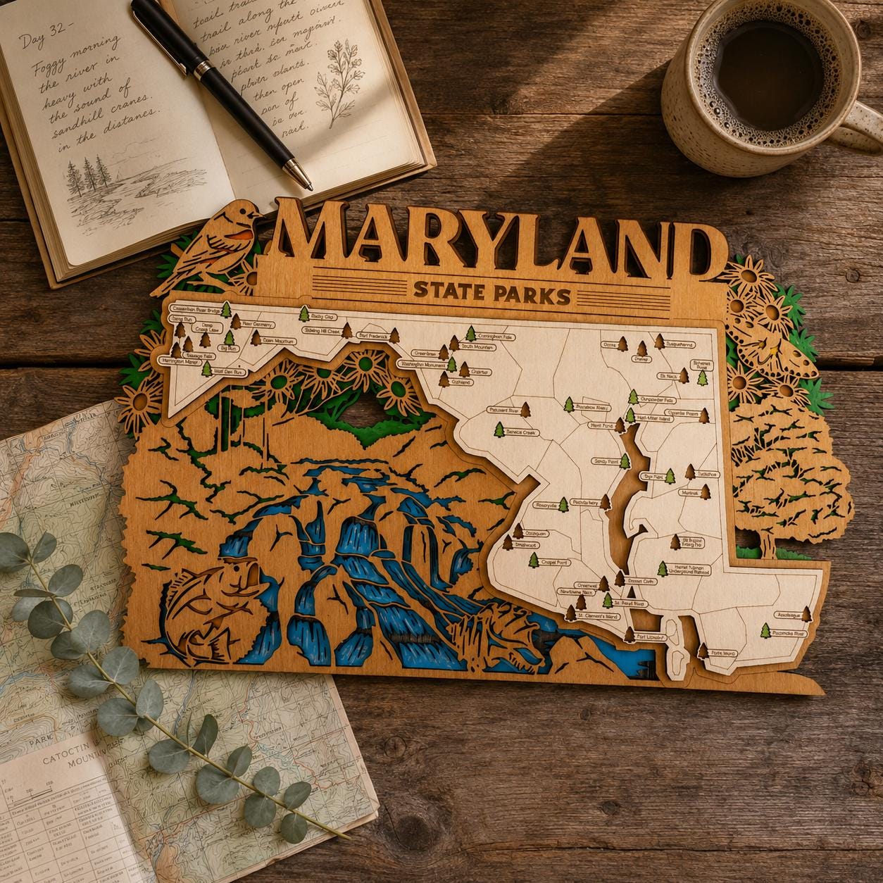 Personalized Maryland State Parks Map | MD Travel Tracker | Layered Wood Adventure Keepsake | Hiking & Camping Gift | Maryland Wall Art