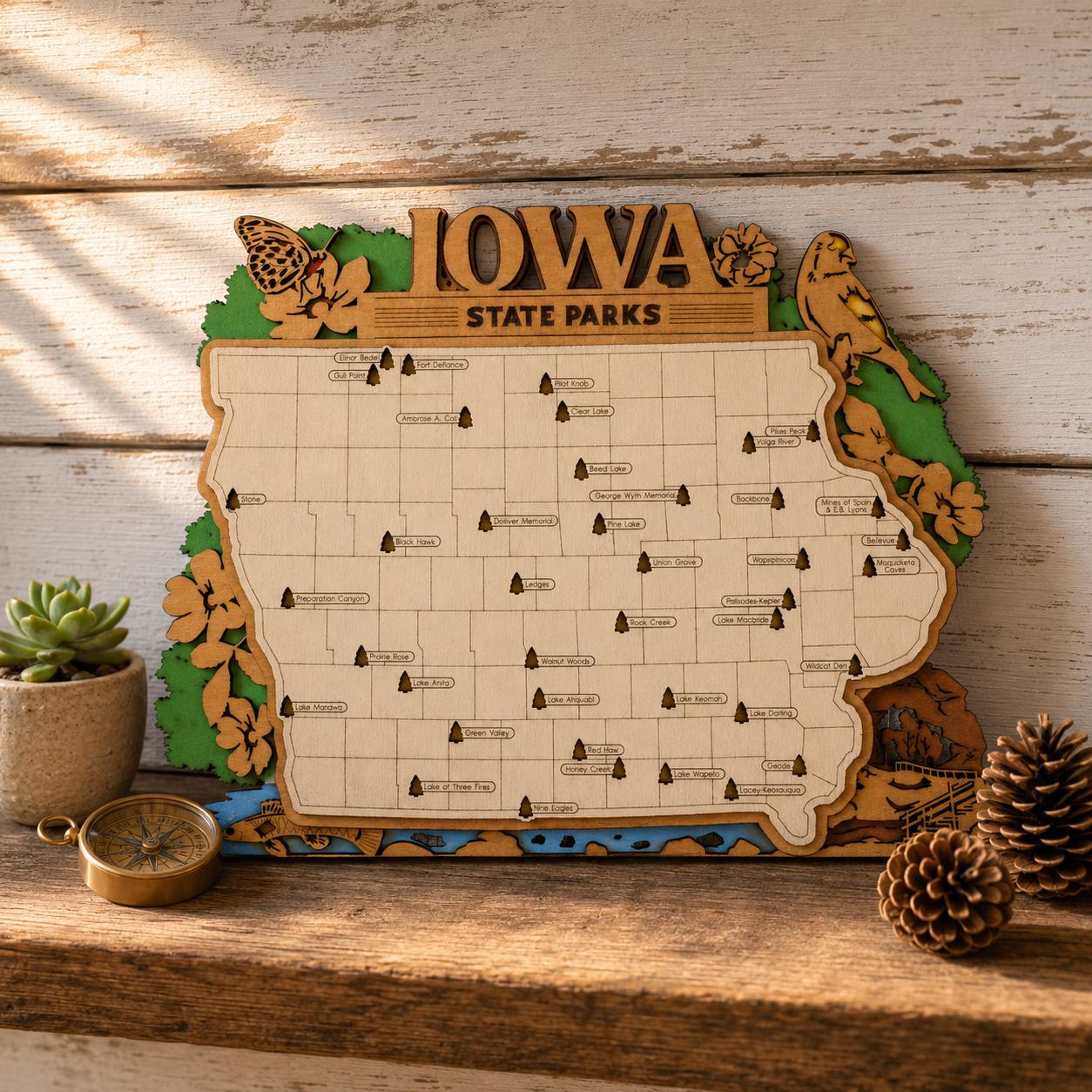 Personalized Iowa State Parks Map | IA Travel Tracker | Layered Wood Adventure Keepsake | Hiking & Camping Gift | Iowa Wall Art