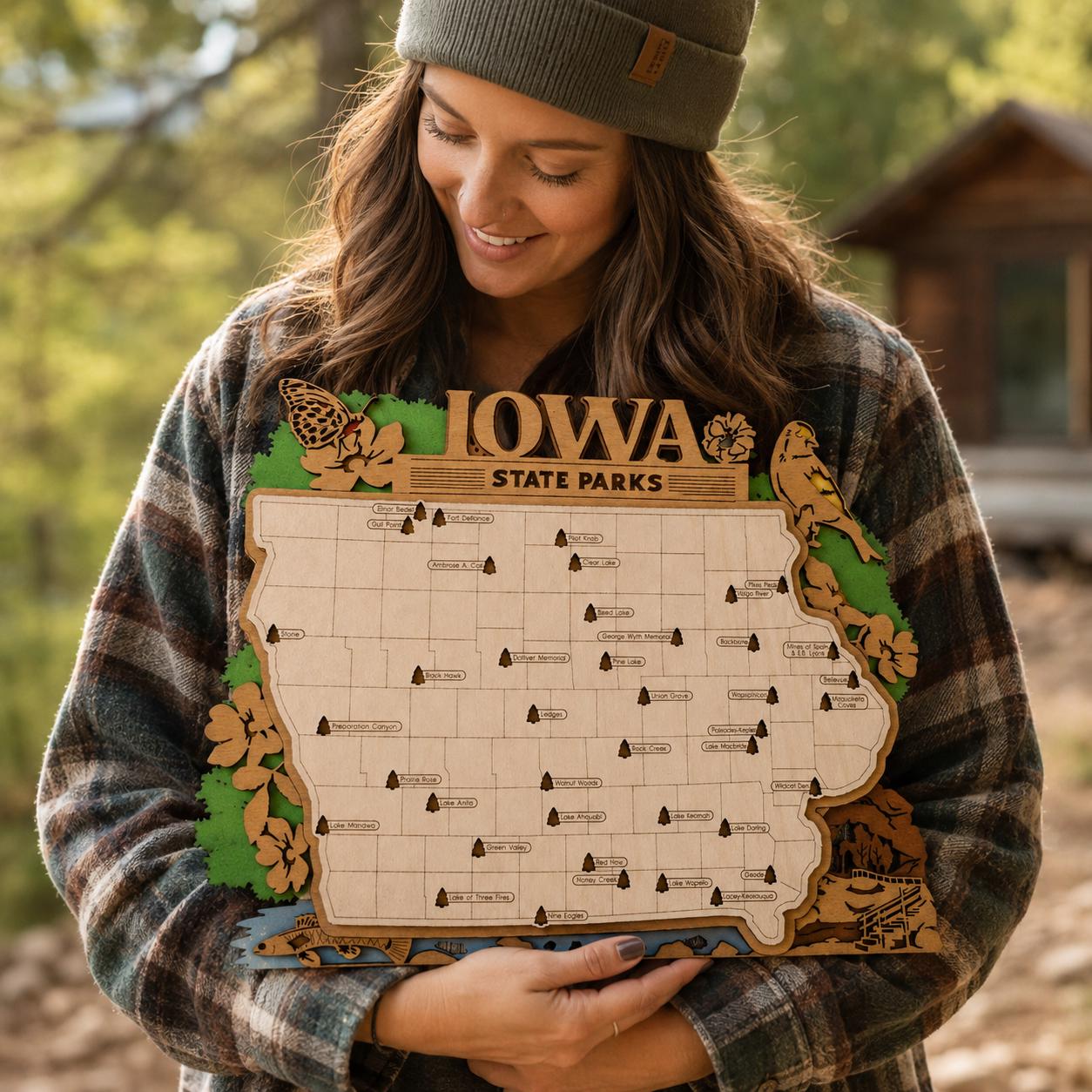 Personalized Iowa State Parks Map | IA Travel Tracker | Layered Wood Adventure Keepsake | Hiking & Camping Gift | Iowa Wall Art