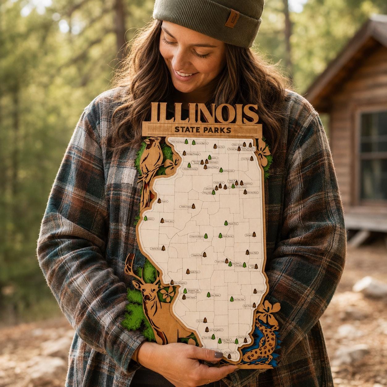 Personalized Illinois State Parks Map | IL Travel Tracker | Layered Wood Adventure Keepsake | Hiking & Camping Gift | Illinois Wall Art