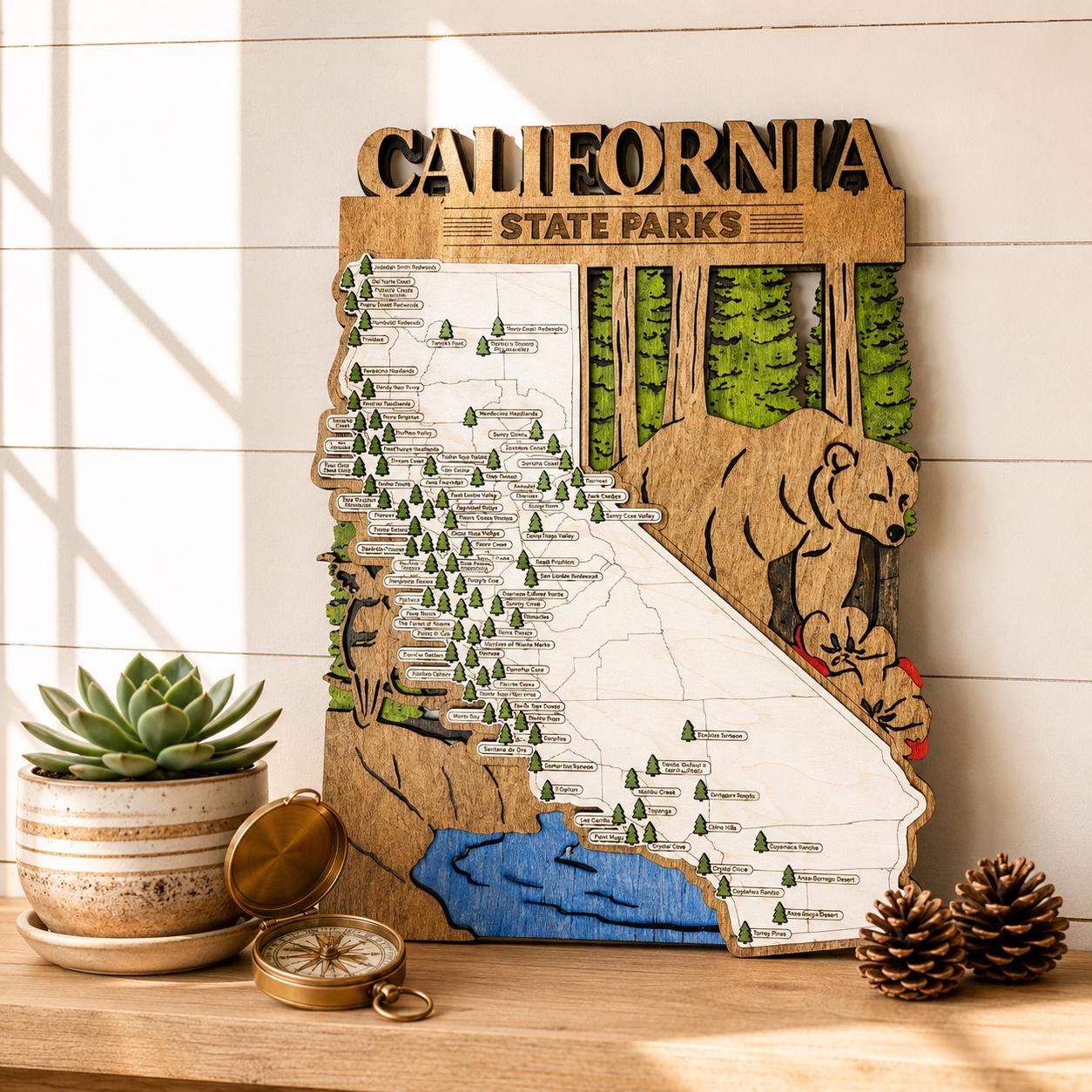 Personalized California State Parks Map | CA Travel Tracker | Layered Wood Adventure Keepsake | Hiking & Camping Gift | California Wall Art