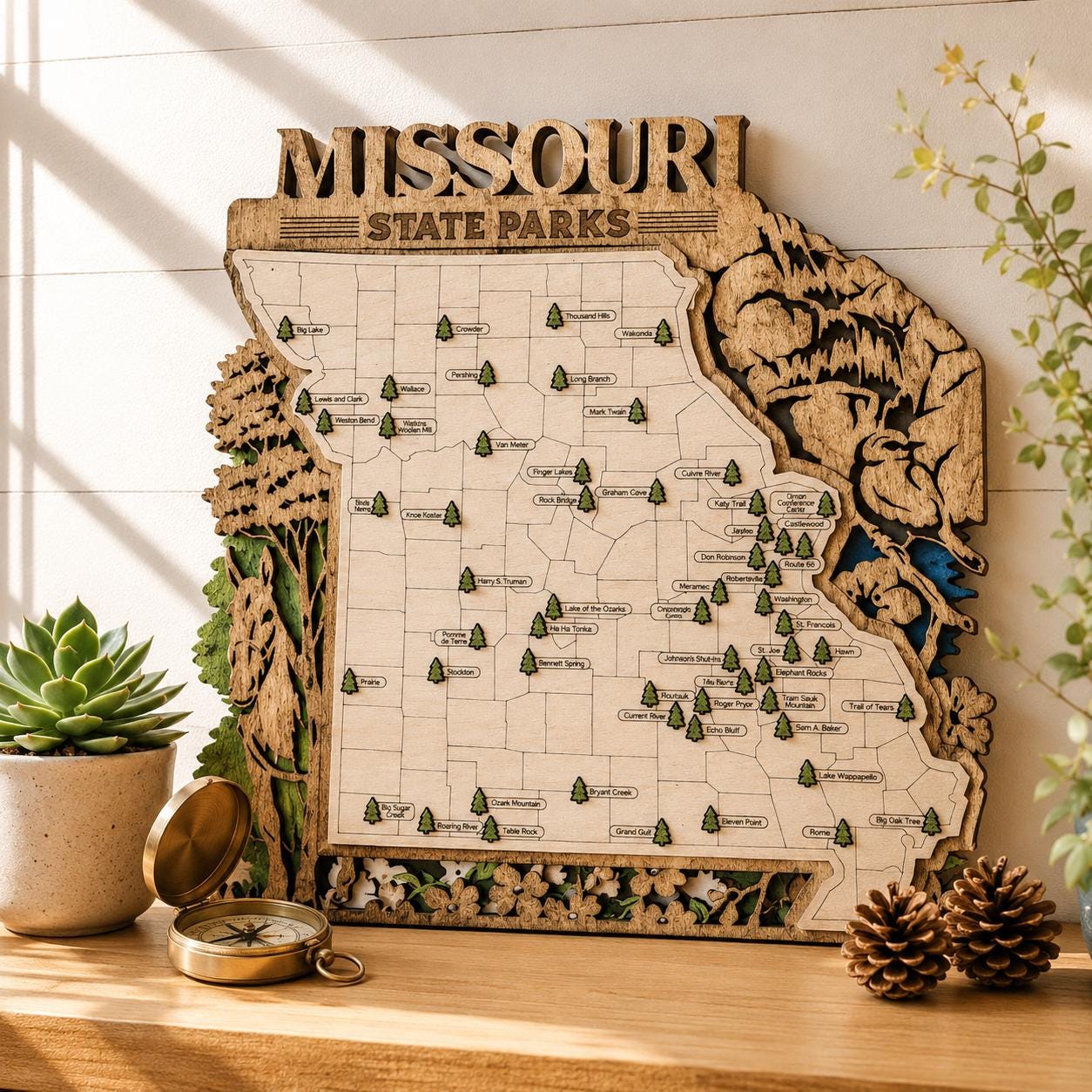 Personalized Missouri State Parks Map | MO Travel Tracker | Layered Wood Adventure Keepsake | Hiking & Camping Gift | Missouri Wall Art