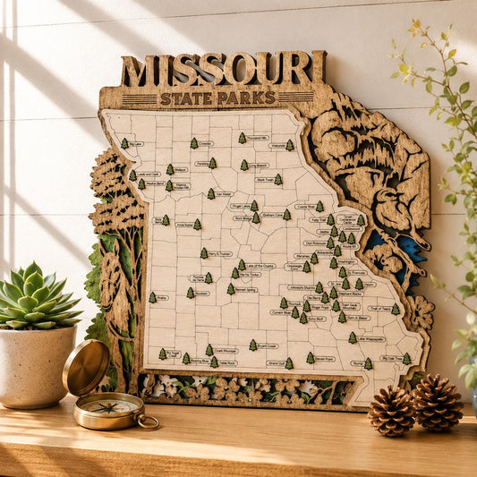 Personalized Missouri State Parks Map | MO Travel Tracker | Layered Wood Adventure Keepsake | Hiking & Camping Gift | Missouri Wall Art