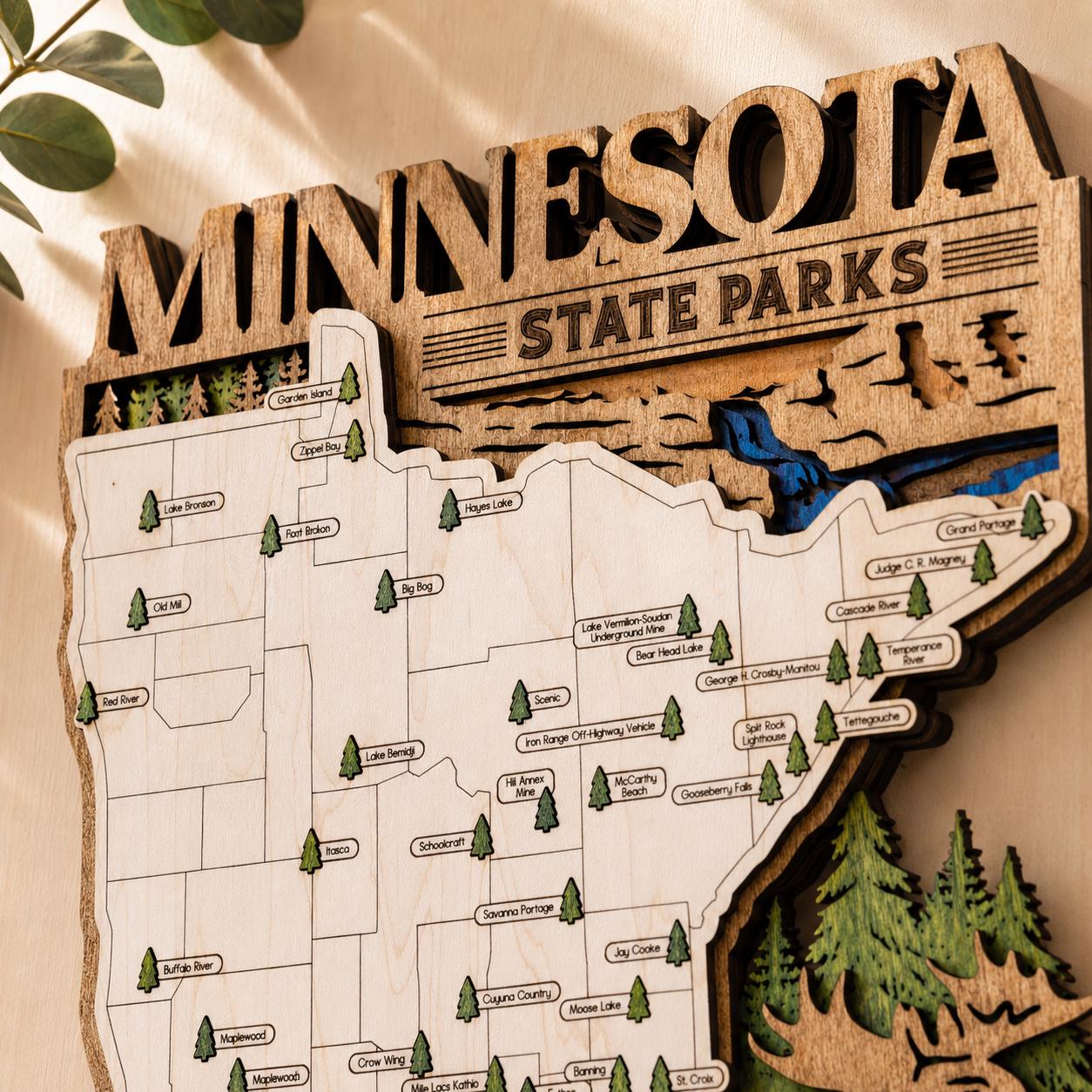 Personalized Minnesota State Parks Map | MN Travel Tracker | Layered Wood Adventure Keepsake | Hiking & Camping Gift | Minnesota Wall Art