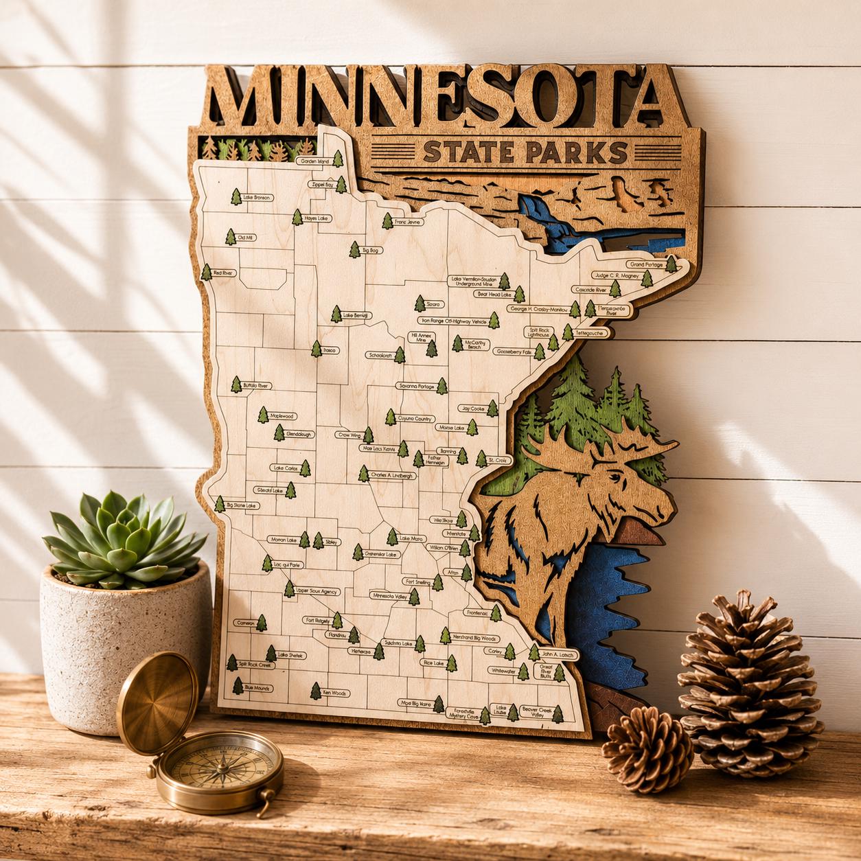 Personalized Minnesota State Parks Map | MN Travel Tracker | Layered Wood Adventure Keepsake | Hiking & Camping Gift | Minnesota Wall Art