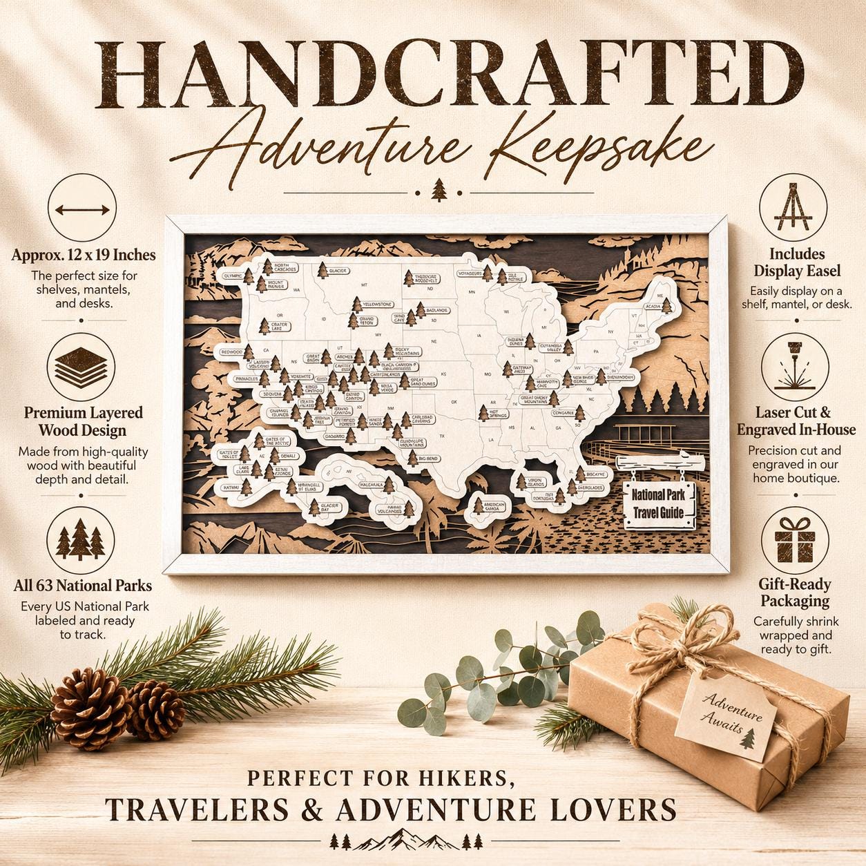Personalized National Park Map | National Park Gift | Hiking Gift for Her | Hiking Gift for Him | National Park Tracker | Park Wall Art