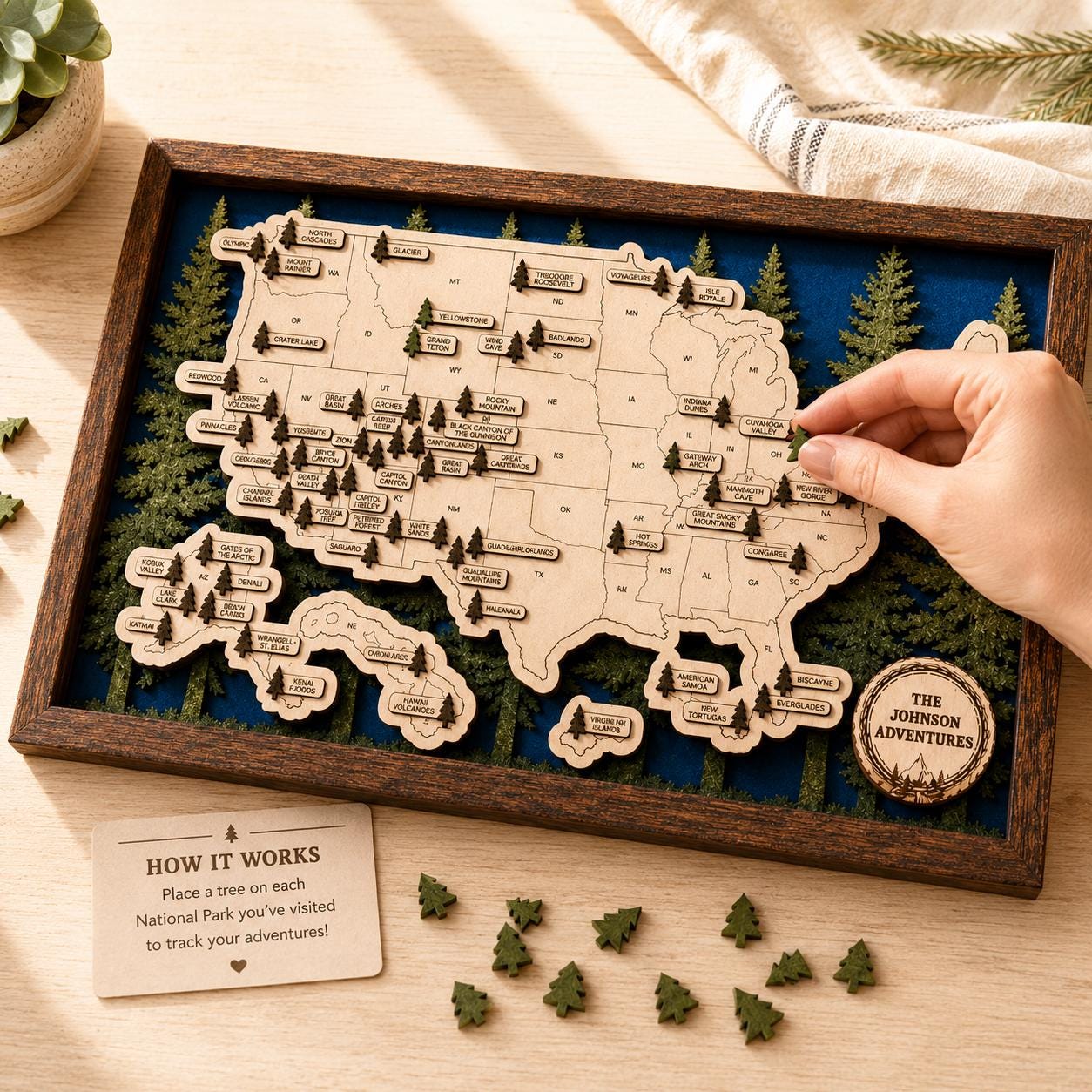 Personalized National Park Map | Laser Cut Wood Tracker | Framed Wall Art | Hiking Gift for Her | Hiking Gift for Him | National Park Gift