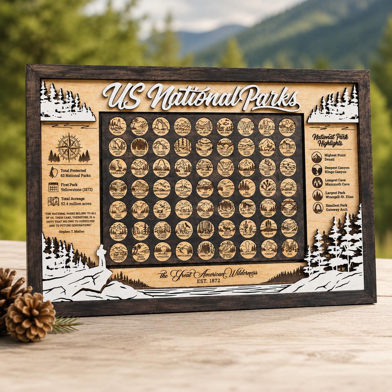 National Park Tracker, US National Parks Bucket List, National Park Gift for Travelers, National Park Wall Art, National Park Collectible