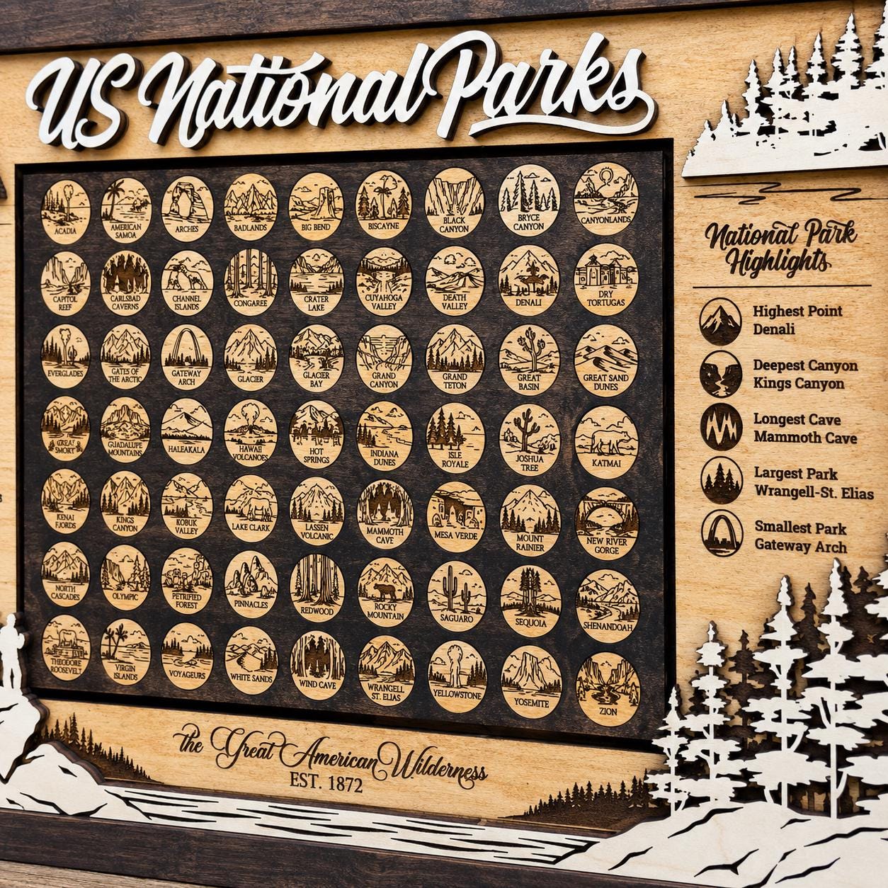 National Park Tracker, US National Parks Bucket List, National Park Gift for Travelers, National Park Wall Art, National Park Collectible