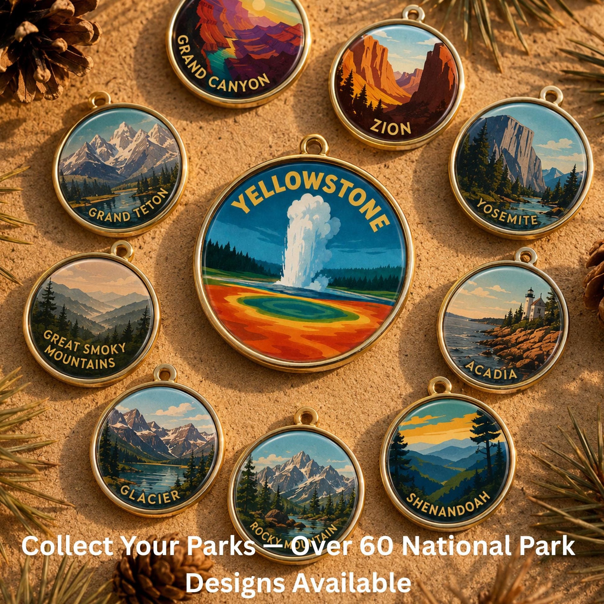 Yellowstone National Park Charm - Yellowstone Keychain - Yellowstone Souvenir - National Park Gift - Hiking Gift - Nature Lover Gift