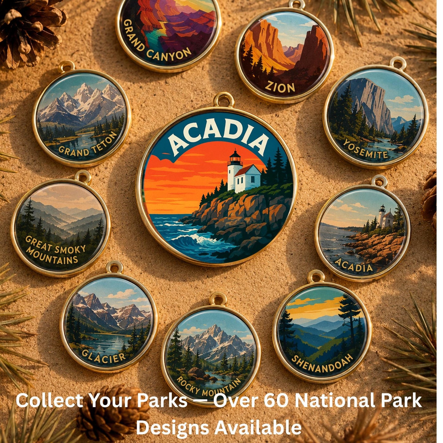 Acadia National Park Charm - Acadia Keychain - Acadia Souvenir - Acadia Gift - National Park Charm - Hiking Gift - Nature Lover Gift