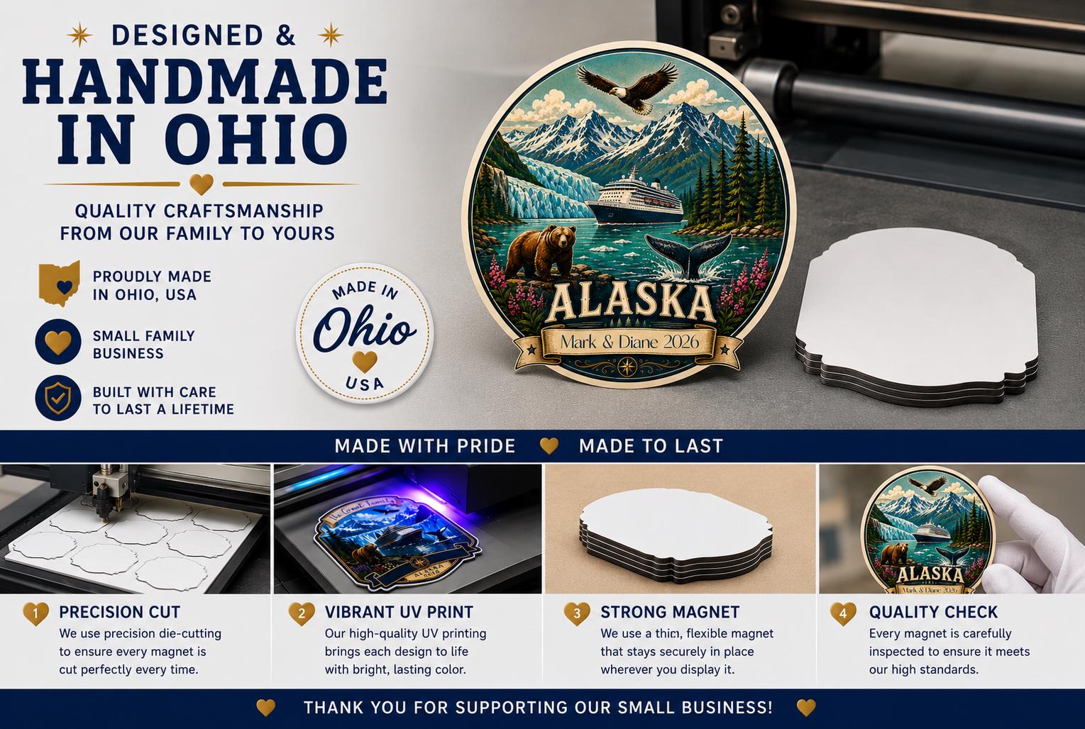 Personalized Alaska Cruise Magnet, Retro Alaska Souvenir Magnet, Custom Cruise Door Magnet, Alaska Trip Gift, 5 Inch Cruise Ship Magnet