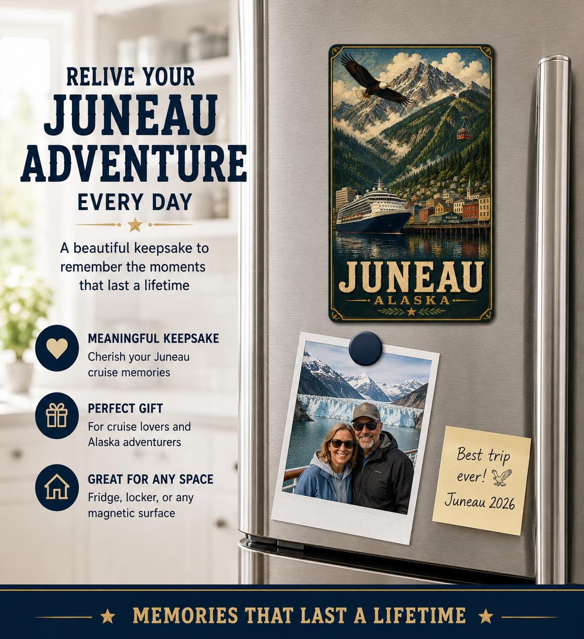 Juneau Alaska Cruise Magnet, Vintage Travel Poster Magnet, Alaska Souvenir, Cruise Ship Door Magnet, Juneau Alaska Gift, WPA Style Magnet