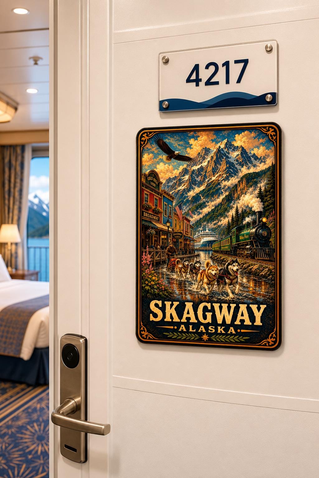Skagway Alaska Cruise Magnet, Vintage Travel Poster Magnet, Alaska Souvenir, Cruise Ship Door Magnet, Skagway Alaska Gift, WPA Style Magnet