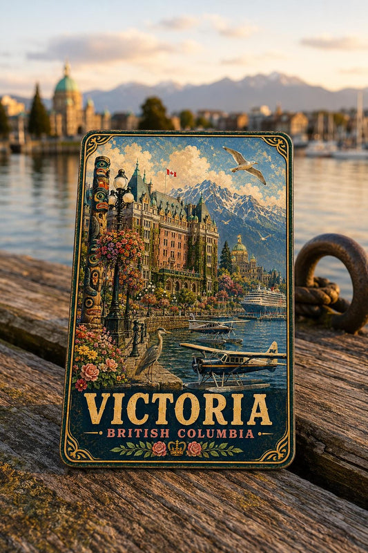 Victoria British Columbia Cruise Magnet, Vintage Travel Poster Magnet, Canada Souvenir, Cruise Ship Door Magnet, Victoria BC Gift,WPA Style