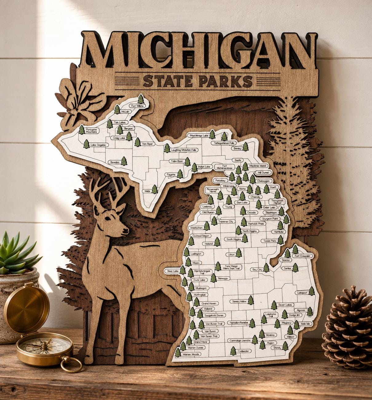Personalized Michigan State Parks Map | MI Travel Tracker | Hiking & Camping Gift | Michigan Gift for Her | Michigan Wall Art