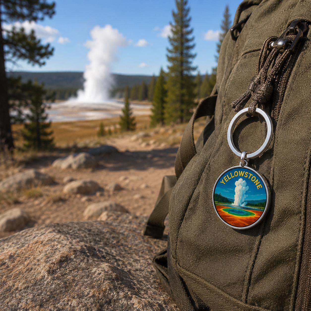 Yellowstone National Park Charm - Yellowstone Keychain - Yellowstone Souvenir - National Park Gift - Hiking Gift - Nature Lover Gift