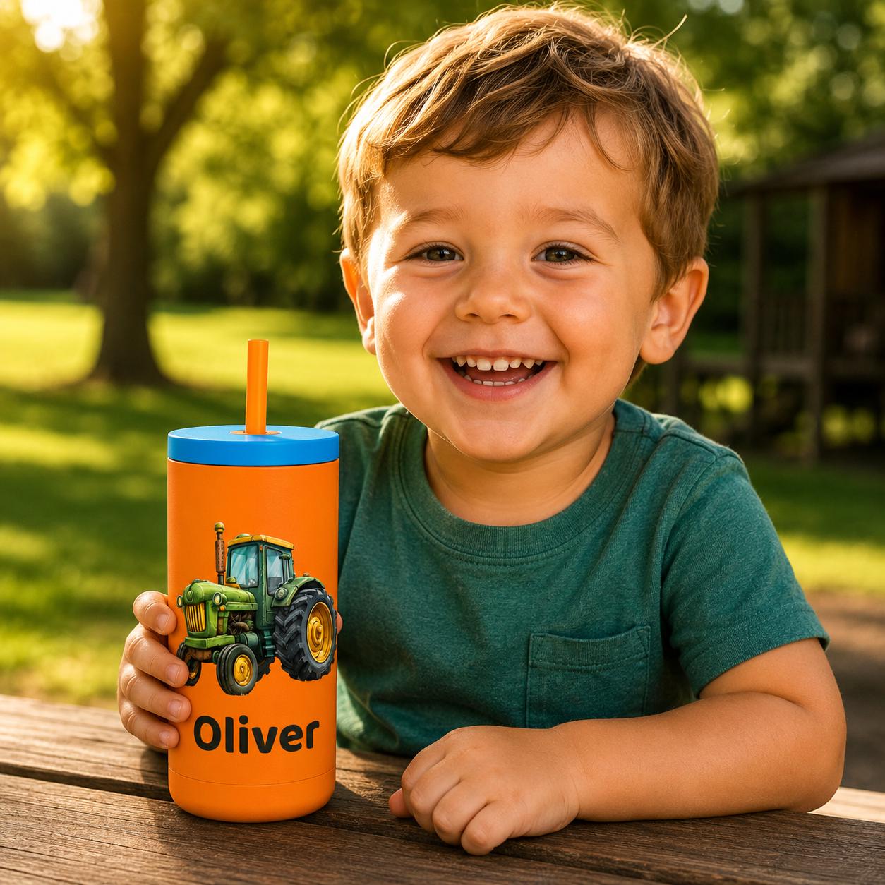 Tractor Water Bottle for Boys, Farm Kids Tumbler with Name, Back to School Cup, Personalized Toddler Boy Gift, Kindergarten Cup