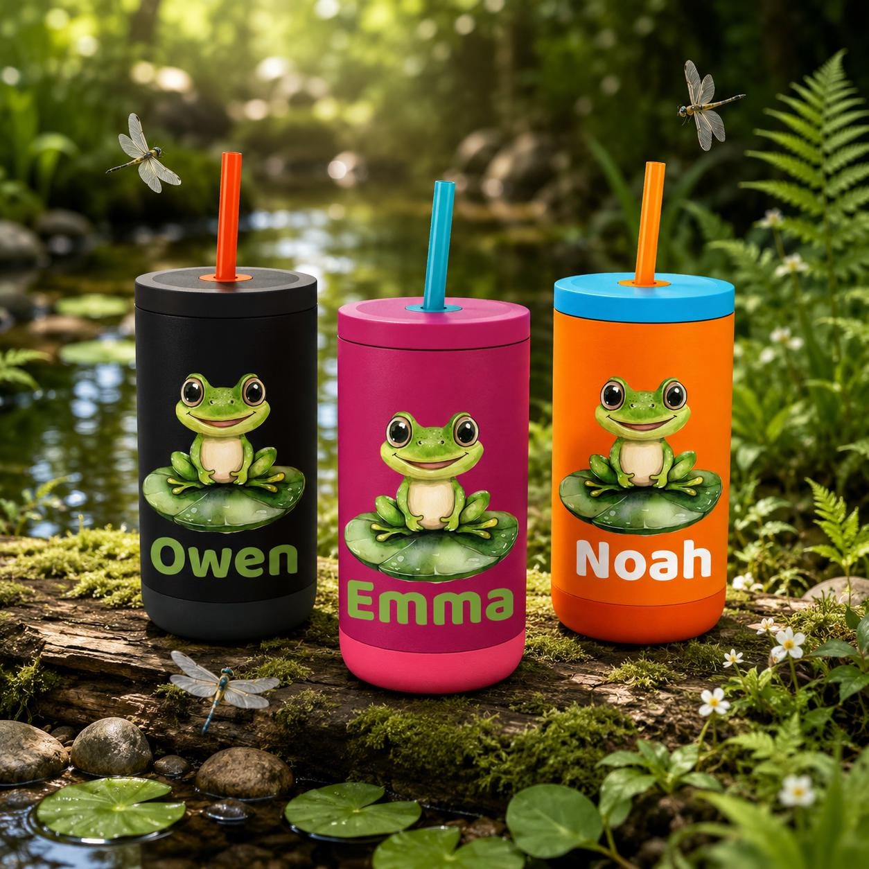 Frog Water Bottle for Kids, Frog Tumbler with Name, Back to School Cup, Personalized Toddler Gift, Kindergarten Water Bottle